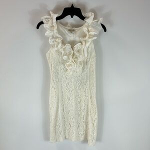 Sexy White Lace Fitted Mini Dress with Ruffle Collar